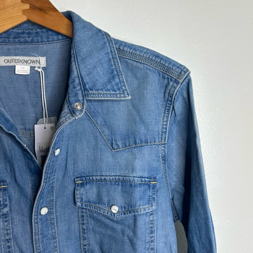 NWT Outerknown 100% Organic Cotton Denim Pearl Snap Button Down Long Shirt - Picture 7 of 16
